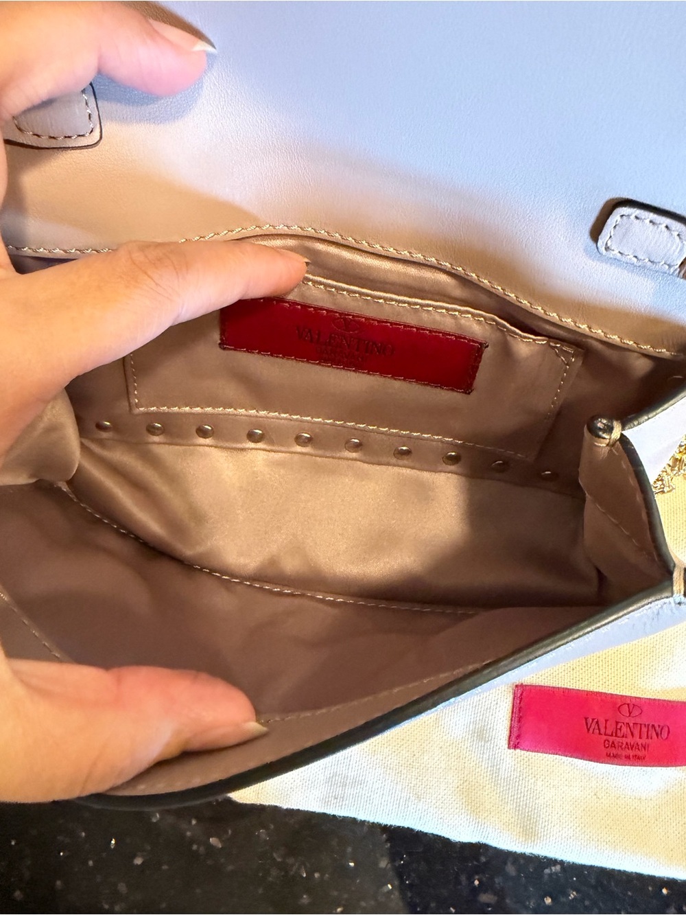 Valentino Mini Rockstud Leather Crossbody in Pale Pink with Gold Studs - Picture 13 of 14